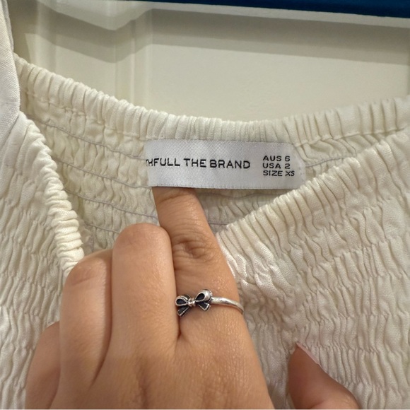 Faithfull The Brand Cette Mini Dress White size XS Linen Puff Sleeve Smocked - Picture 3 of 13